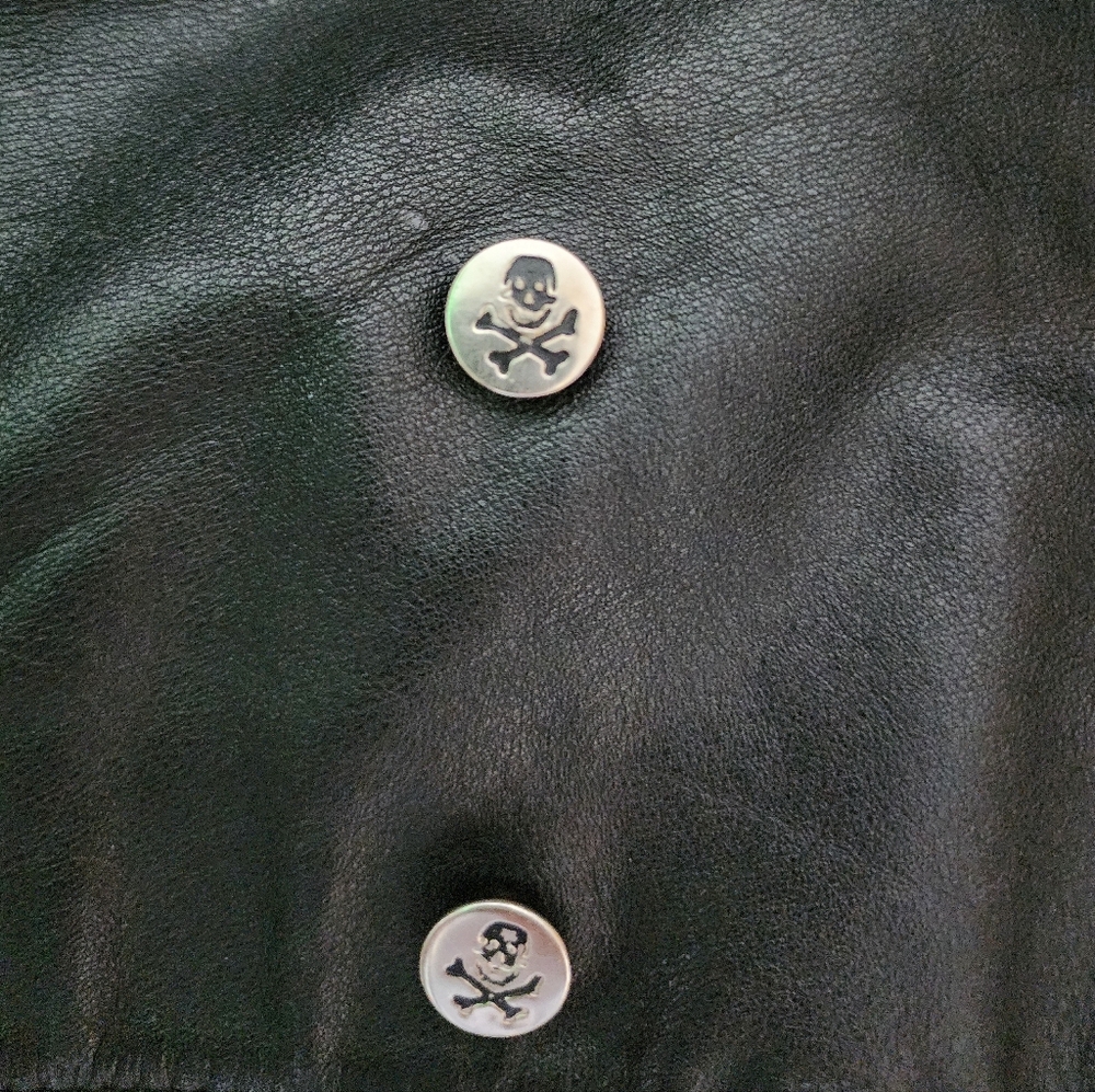 Black and Brown Calfskin & Leather Fringe Jacket With Skeleton Button Details - Picture 5 of 5